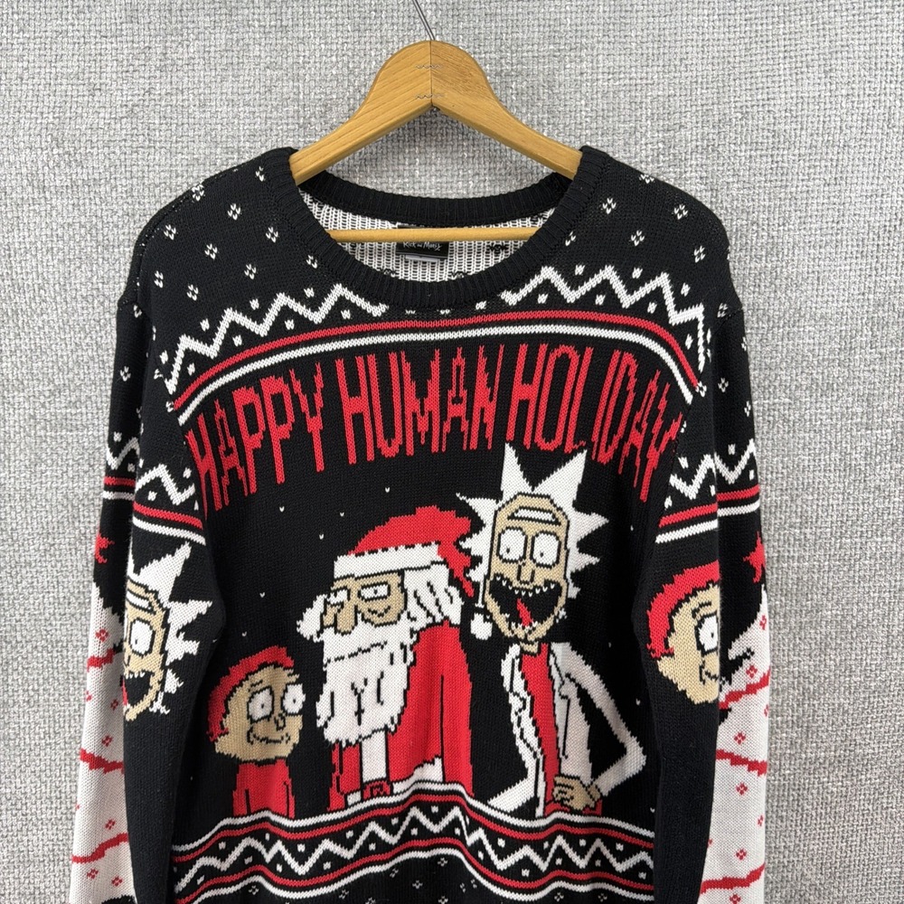 UGLY Christmas Sweater RICK And MORTY HAPPY HUMAN HOLIDAY‎ Men's Medium Santa